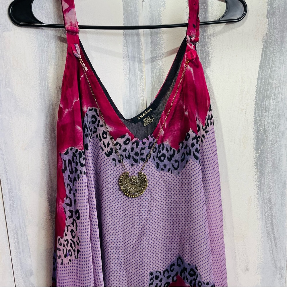 Ana & Rose Sheer Floral Animal Print Sleeveless Gold Necklace Beach Coverup OS - Picture 6 of 7